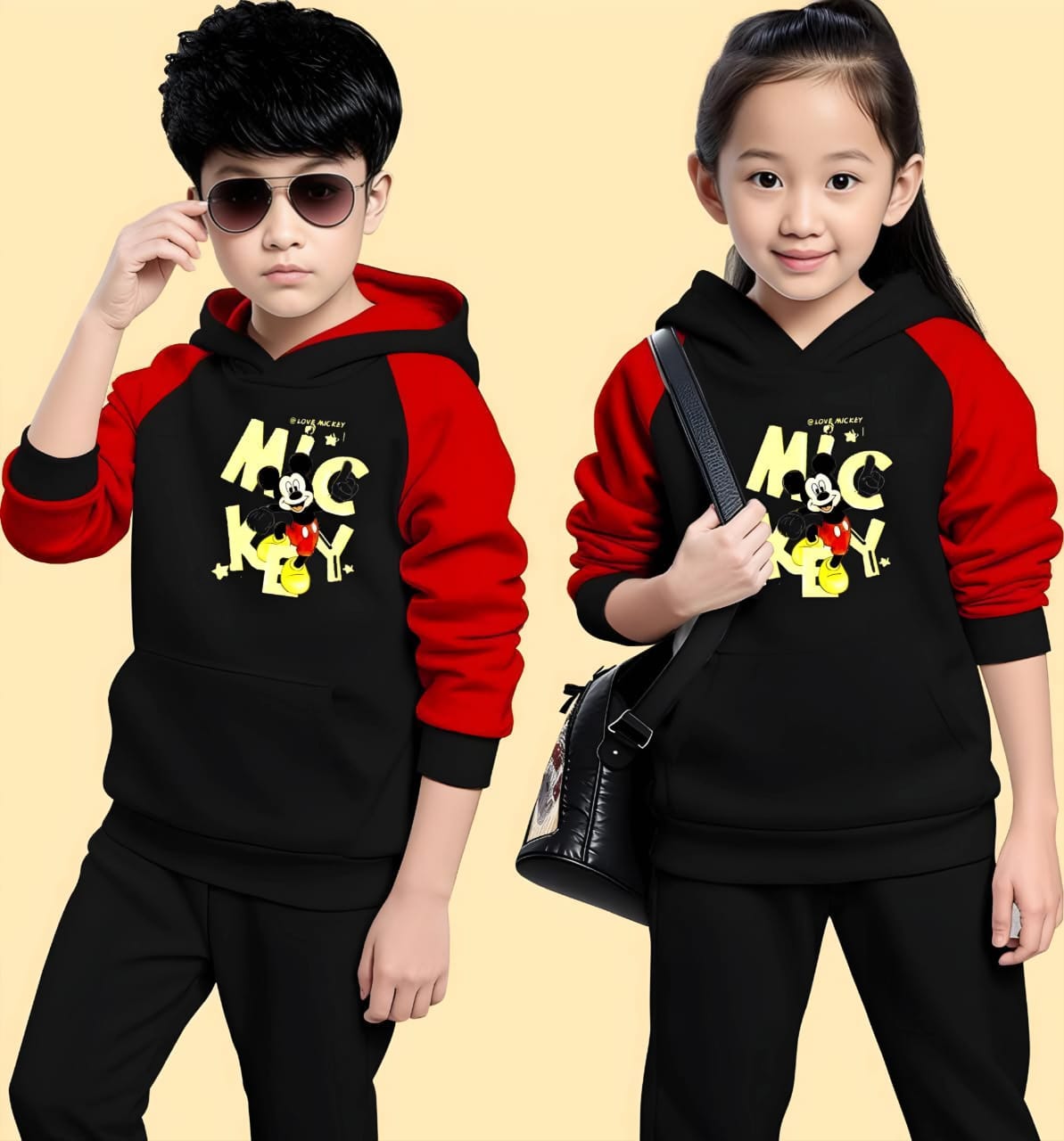 Kids “Micky Mouse”Hoodie and Pant set (Boys & Girls) Black - Image 2
