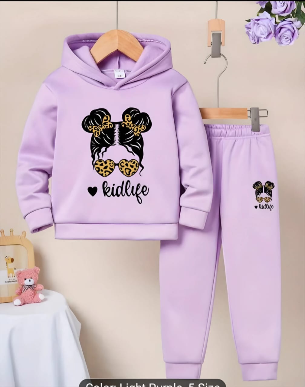 Winter Outfit Hoodie and Pant set Girls Purple Kids Life - Image 2