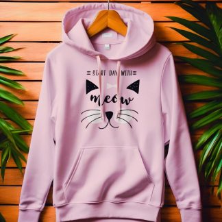 Ladies Pink Hoodie – “Start Day with Meow”