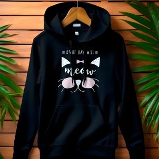 Ladies Black Hoodie – “Start Day with Meow”