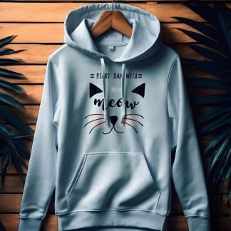 Ladies sky BlueHoodie – “Start Day with Meow”
