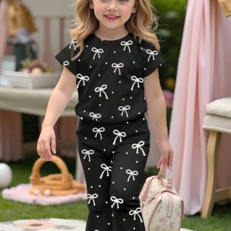 Cotton Black Bow Style T-Shirt And Long Pant Set (3 Month – 12 Year)