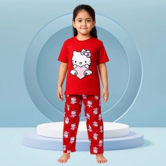 Cotton T-Shirt And Long Pant Set Red (3 Month – 12 Year)