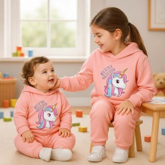 Winter Outfit Hoodie and Pant set Girls Pale Pink Unicorn