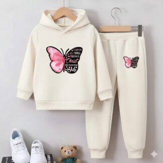 Kids Premium Hoodie set White Butterfly