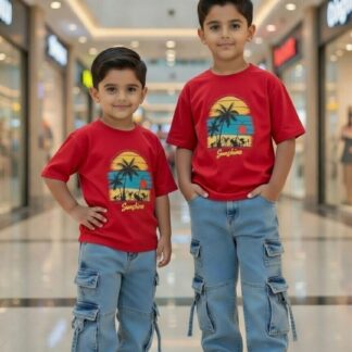 Modern Style 6 pocket kargo Denim pant & Cotton T-Shirt Set