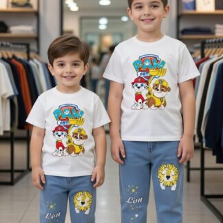 Premium Long jeans pant and cotton baby T shirt set - (3 months - 6 year)