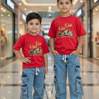 Modern Style 6 pocket kargo Denim pant & Cotton T-Shirt Set
